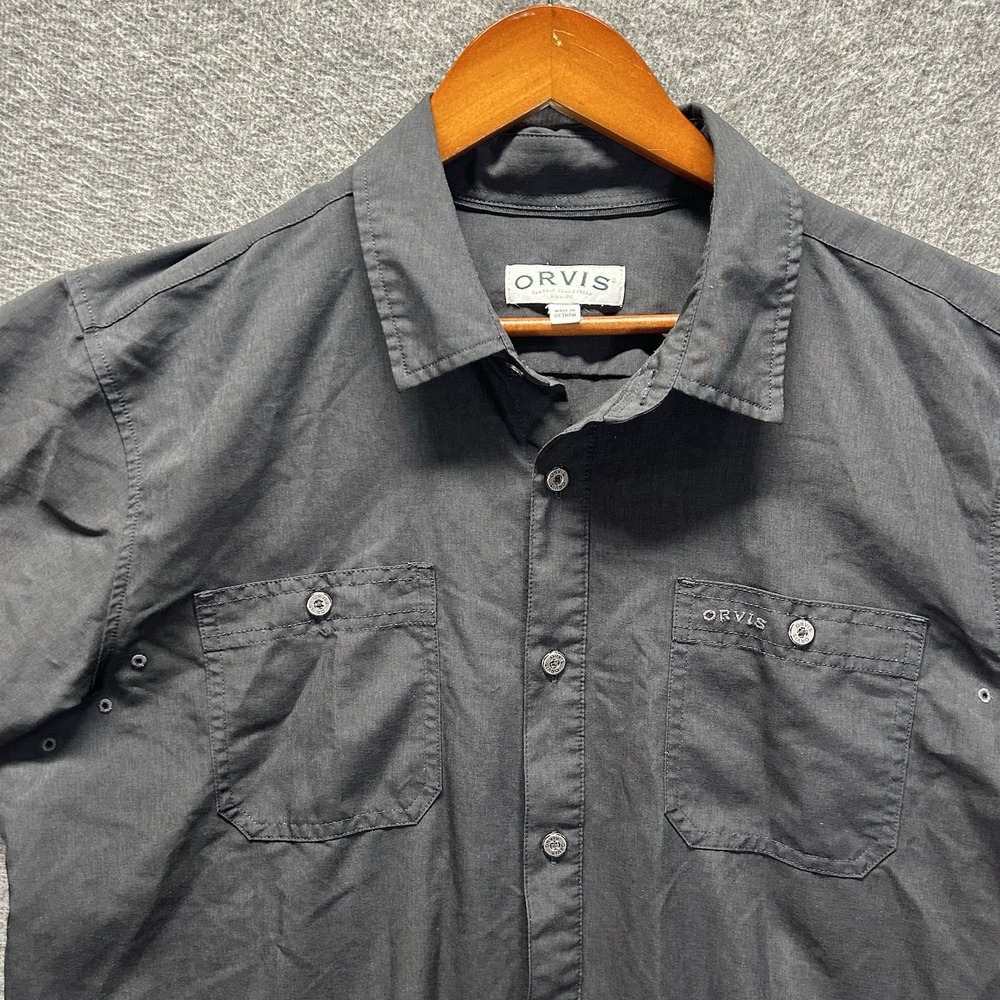 Orvis Classic Collection‎ Mens Shirt L Black Short Sleeve Button Up Pockets